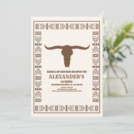 Southwestern Ranch Western 1. Geburtstag Einladung (Stehend Vorderseite)