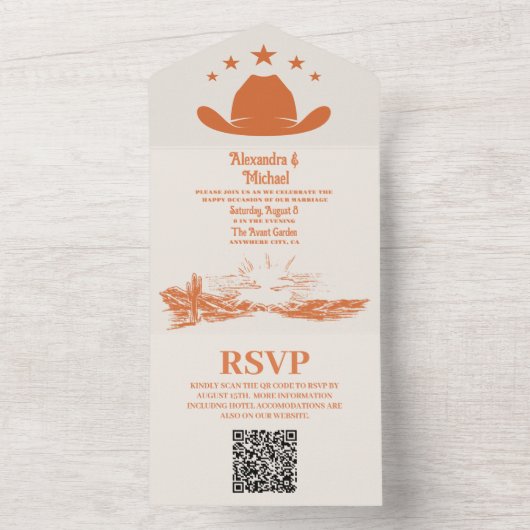 Southwestern Ranch Western Hochzeitsstiftung QR-Co All In One Einladung (Innen Boden)