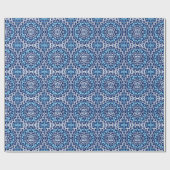 Southwestern Sun Mandala Batik, Navy Blue & White Geschenkpapier (Flach)