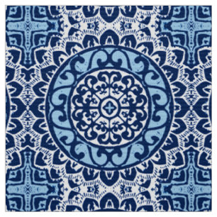 Southwestern Sun Mandala Batik, Navy Blue & White Stoff