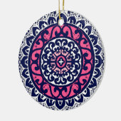 Southwestern Sun Mandala, Fuchsia, Navy & White Keramik Ornament (Links)