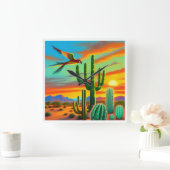 Southwestern Sunset Clock Quadratische Wanduhr (Zuhause)