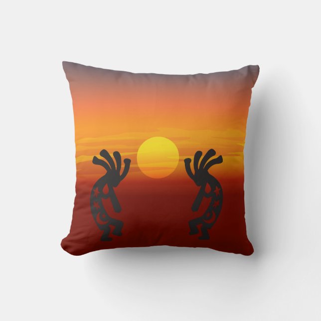 Southwestern Sunset Kokopelli Kissen (Vorderseite)