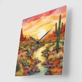 Southwestern Sunset Wall Clock Quadratische Wanduhr (Winkel)