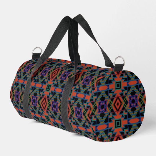 Southwestern Symmetrical Tiled Pattern Line Art Duffle Bag (Linke Seite)