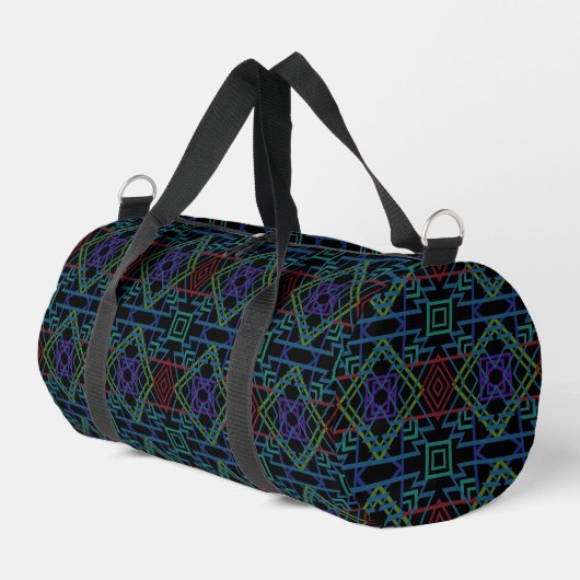 Southwestern Symmetrical Tiled Pattern Line Art Duffle Bag (Linke Seite)
