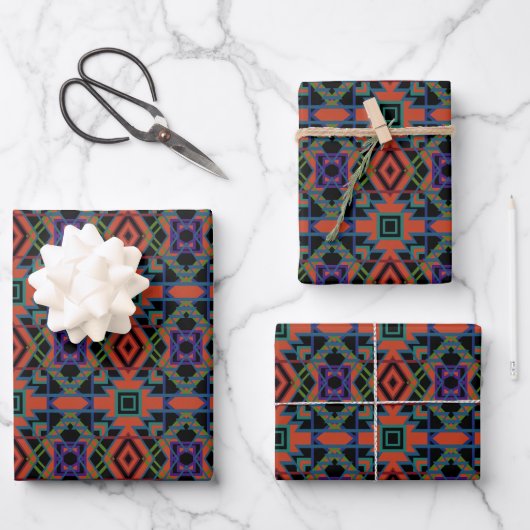Southwestern Symmetrical Tiled Pattern Line Art Geschenkpapier Set (Vorderseite)