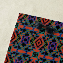 Southwestern Symmetrical Tiled Pattern Line Art Strandtuch