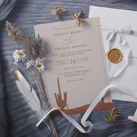 Southwestern Terracotta Desert QR Code Wedding Einladung