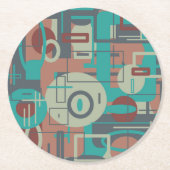 Southwestern Tribal Geometrie Abstrakte Formen Runder Pappuntersetzer (Vorderseite)