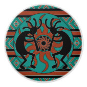 Southwestern Turquoise Tribal Sun Kokopelli Keramikknauf (Vorderseite)