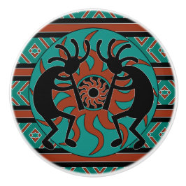 Southwestern Turquoise Tribal Sun Kokopelli Keramikknauf