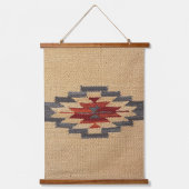 Southwestern Weave Print, Wheat, Blue und Red Wandteppich Mit Holzrahmen (Vorderseite)