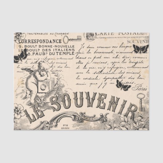 Souvenir Decoupage Tissue Paper - Französisch Vint Seidenpapier (Vorderseite)