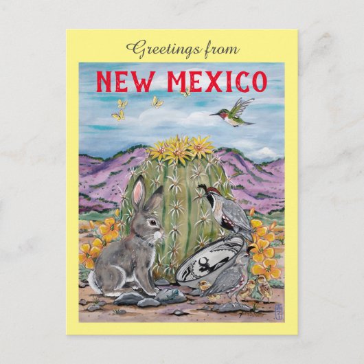 Souvenir New Mexico Southwest Animal Cactus Art Postkarte (Vorderseite)