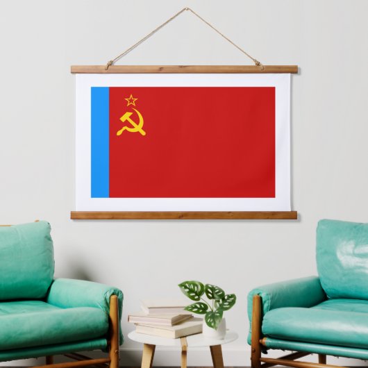 Soviet Russia Flag, USSR, CCCP, Communism, Lenin Wandteppich Mit Holzrahmen (Wohnzimmer)