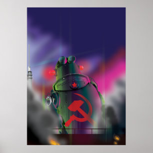 Sowjetischer Science-Fiction-Roboter-Druck. Poster