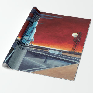 Sowjetisches Raumschiff Vollmond-Launchpad-Konzept Geschenkpapier