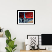 Sowjetisches Raumschiff Vollmond-Launchpad-Konzept Poster (Heimbüro)