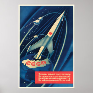 Sowjetisches Weltraumpropaganda-Poster Sendboten u Poster