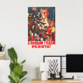 Sowjetisches WWII Frohes Neues Jahr Propagandaplak Poster (Heimbüro)