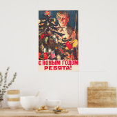Sowjetisches WWII Frohes Neues Jahr Propagandaplak Poster (Küche)