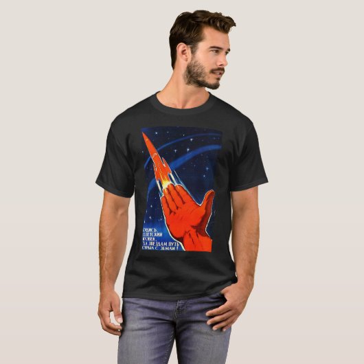 Sowjetproaganda Poster USR Rocket Astrona T-Shirt (Vorne ganz)