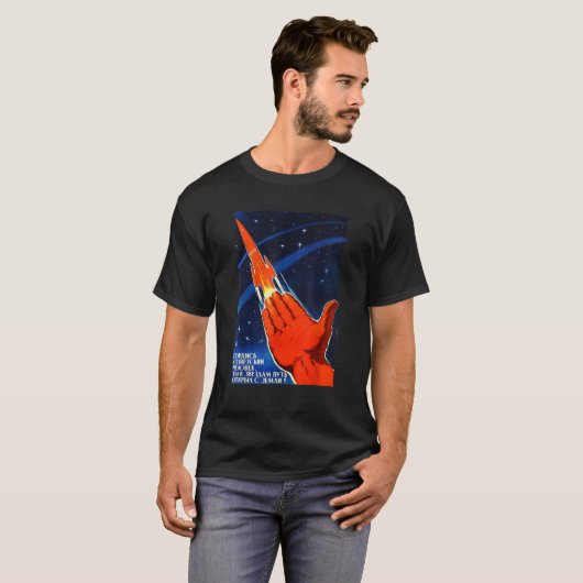 Sowjetproaganda Poster USR Rocket Astrona T-Shirt (Vorne ganz)