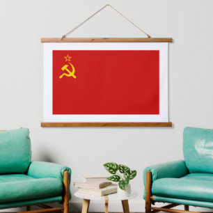 Sowjetunion-Flagge, UdSSR, CCCP, Kommunismus, Leni Wandteppich Mit Holzrahmen