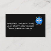 SOY Allergy Medical Alert Card Visitenkarte (Rückseite)