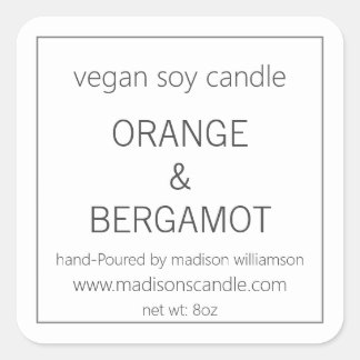 Soy Candle | Einfach Minimalistisch grau und weiß Quadratischer Aufkleber