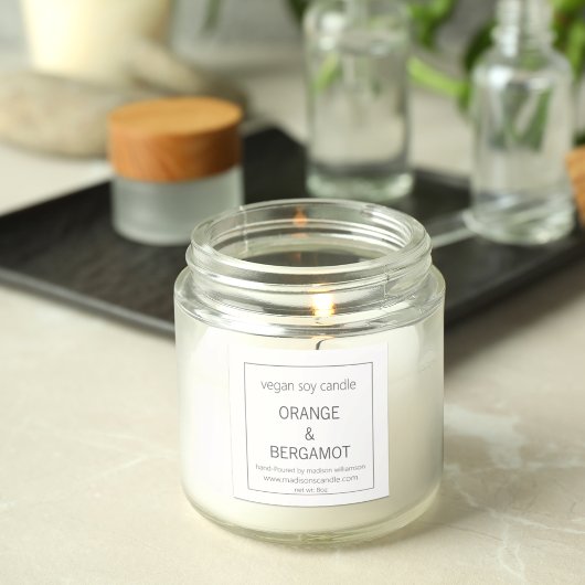 Soy Candle | Einfach Minimalistisch, grau und weiß Quadratischer Aufkleber
