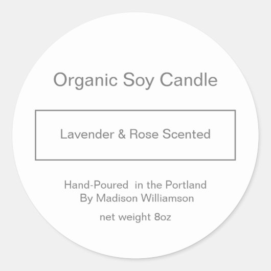 Soy Candle | Einfache Graue und weiße Maßstäbe Runder Aufkleber (Vorderseite)