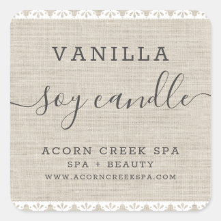 Soy Candle Label | Rustic Burlap Lace Quadratischer Aufkleber
