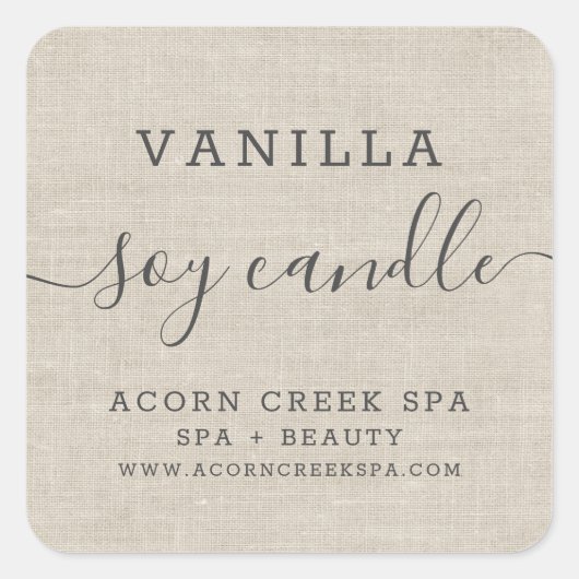 Soy Candle Label | Rustikaler Burlap Quadratischer Aufkleber (Vorderseite)