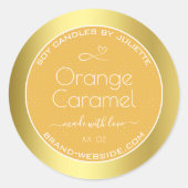 Soy Candles Packing Labels Gold Orange Caramel Runder Aufkleber (Vorderseite)