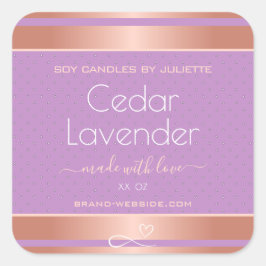 Soy Candles Packing Labels Rose Gold und Lilac Quadratischer Aufkleber
