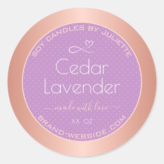 Soy Candles Packing Labels Rose Gold und Lilac Runder Aufkleber (Vorderseite)
