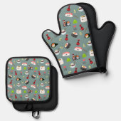 Soy in Liebe niedlich grün Kawaii Sushi Ofenhandschuh & Topflappen-Set (Vorderseite/Rückseite)