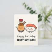 Soy-Mate Birthday Card – Cute Sushi & Soy Sauce  Postkarte (Stehend Vorderseite)