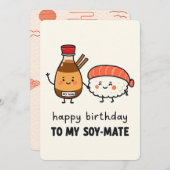 Soy-Mate Geburtstagskarte – Süßes Sushi & Sojasauc Einladung (Vorne/Hinten)