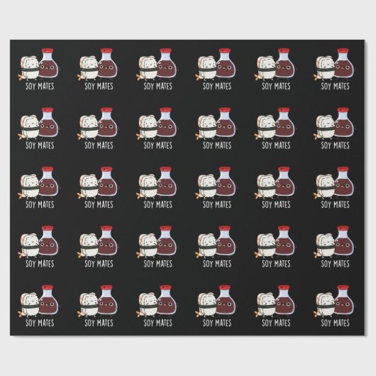 Soy Mates Funny Soy Sauce Pun Dark BG Geschenkpapier (Flach)