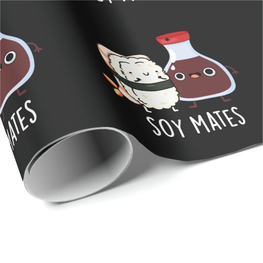 Soy Mates Funny Soy Sauce Pun Dark BG Geschenkpapier (Rolleneckpunkt)