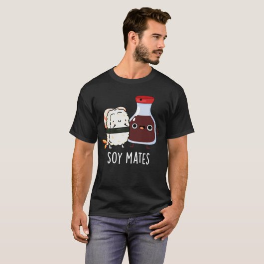 Soy Mates Funny Soy Sauce Pun Dark BG T-Shirt (Vorne ganz)
