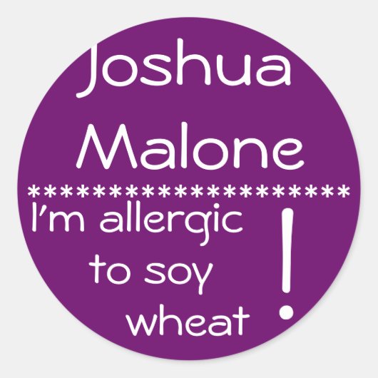 Soy Wheat Allergy Label Runder Aufkleber (Vorderseite)