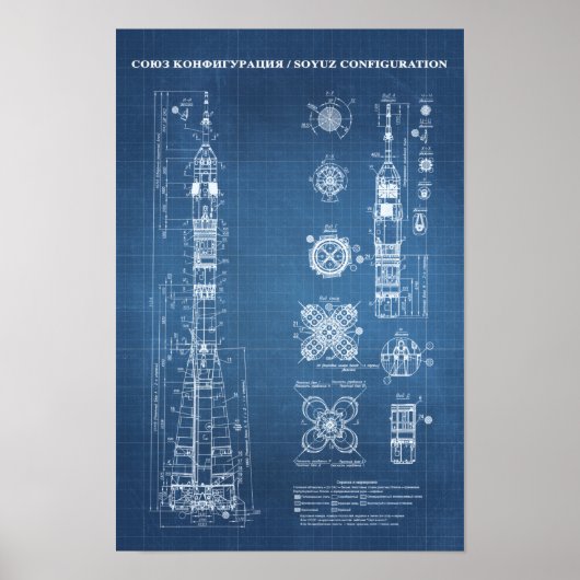 Soyuz Spacecraft Blueprint Poster (Vorne)