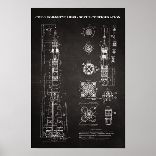 Soyuz Spacecraft Blueprint Poster (Vorne)