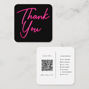 Sozial Media QR-Code Geschäft Neon Pink Danke Quadratische Visitenkarte