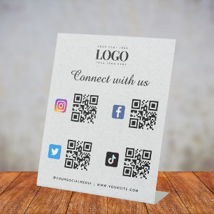 Sozial Media QR-Code-Logo Twitter Facebook Grau Sockelschild