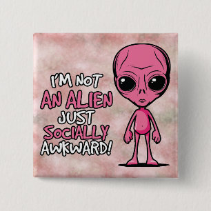 Sozial unbeholfener Alien-Cartoon Button